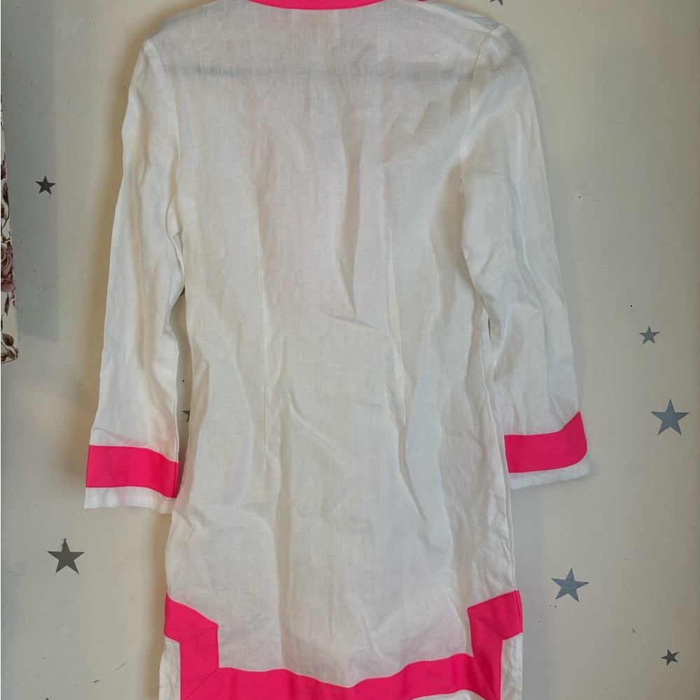 Sail to Sable Pink and White Linen Tunic Dress Long Sleeve - Picture 5 of 6